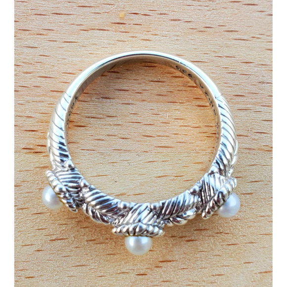 Judith Ripka Sterling Silver 925 Three Pearl Band Ring Size 8 - Picture 3 of 7